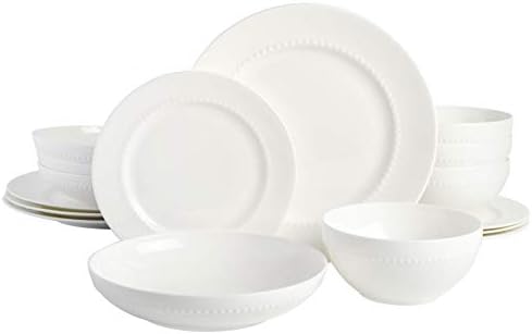 Gibson elite em relevo China China Double Bowl Dinnerware Conjunto, serviço para 4, branco