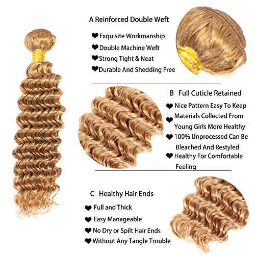 27 Bundles Honey Blonde Human Hair Pacotes Deep Wave 3 Pacacos 20 22 22 polegadas Taxa de cabelo dupla de 24 polegadas Cabelo de