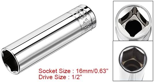 UXCELL 1/2 polegada acionamento de 16 mm de 6 pontos de profundidade, métrica, CR-V, 78 mm de comprimento