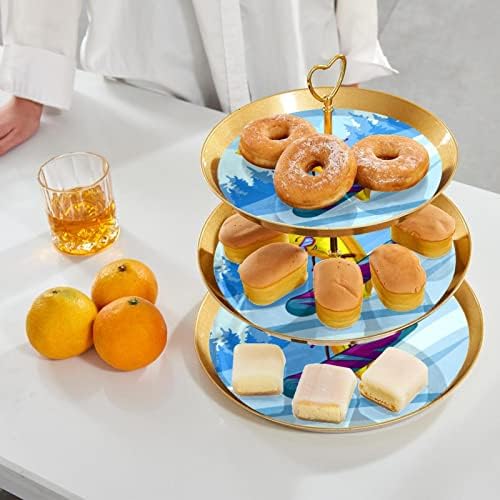 Exibir para pastelaria com 3 bandeja de porção redonda em camadas, suporte azul de cupcake de cupcakes da árvore da