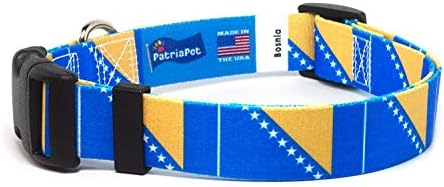 Colarinho de cachorro da Bósnia | Bandeira da Bósnia | Martingale Slip-On | Feito em NJ, EUA | Para cães grandes | 1 polegada de largura