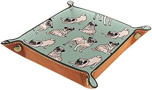 Cão verde pug pug prático microfibra de couro de bandeja de bandeja de mesa de mesa de cabeceira de cabeceira organizadora