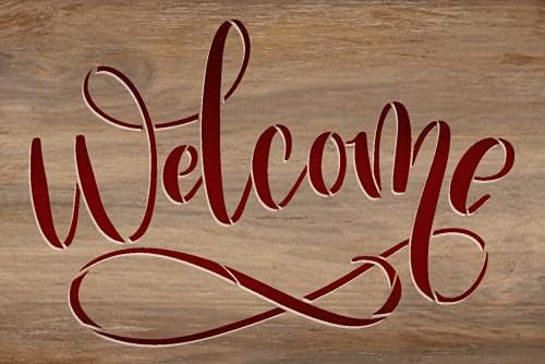 Bem -vindo estêncil de script embelezado por Studior12 | Craft DIY Farmhouse Decor de casa | Paint Family Wood Sign | Modelo