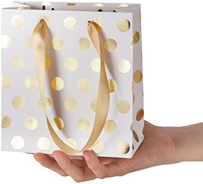 Pequenas sacolas de presente com alças de fita: Mini -presente de ouro, para casamentos de aniversário, feriados de Natal,