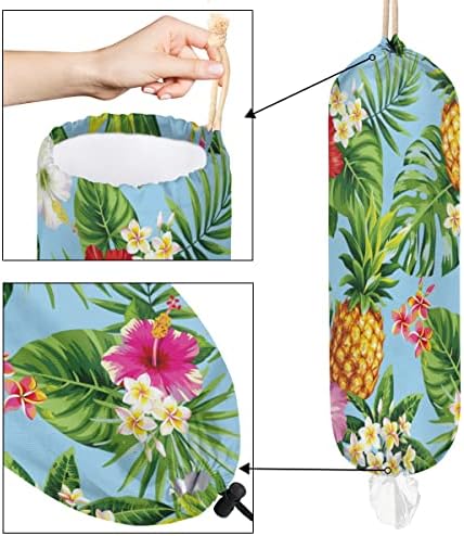 Suporte de sacola plástica Pineapple Palm Leaf Mount Mount Grocery Bag Organizer Distribuidor de armazenamento de sacos de lixo pendurado para a organização da despensa de cozinha em casa decoração