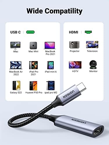 Ugreen USB C a HDMI Adaptador Cabo 4K 60Hz Alumínio Tipo C Thunderbolt 3 Conversor masculino para fêmea para iPad