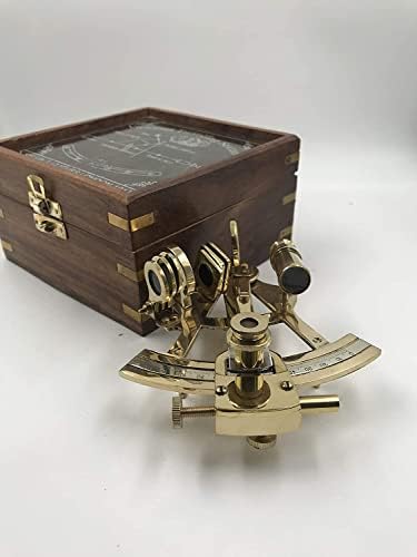 Sextante marinho de 5 de bronze vintage com belo designer de madeira caixa - sextant náutico para homens e mulheres, melhor