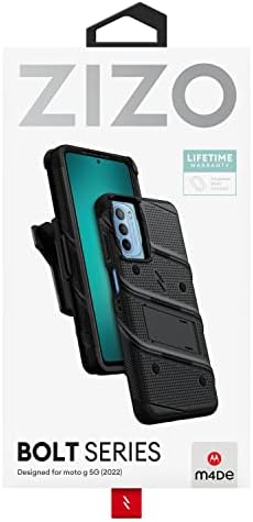 Pacote de parafuso Zizo para moto G 5G com protetor de tela Kickstand Holster cordão - preto