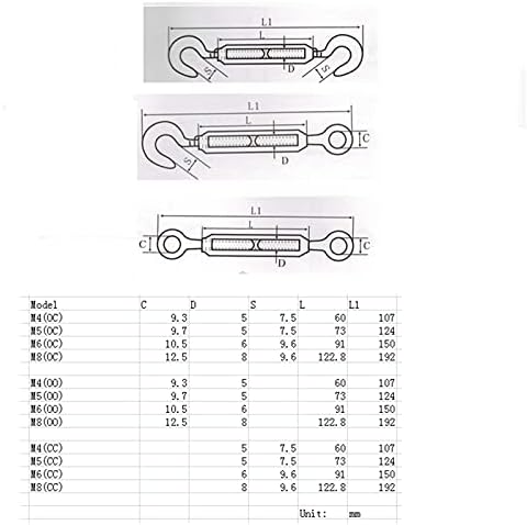 Anyufei 1pcs m4/m5/m6/m8 304SS Turbuckle Bolt Gink Rigging parafuso de olho de fio Tensionamento de tensionador conector