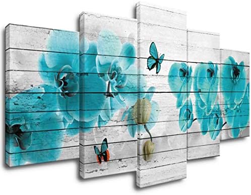 Turquesa Flower Canvas Print Wall Art Grande decoração de pintura floral azul para sala de estar emoldurada 30x60