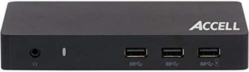 Accell USB 3.0 Universal Docking Station com Dual Video HDMI e DisplayPort, 4K UHD, Gigabit Ethernet, áudio, 3 portas