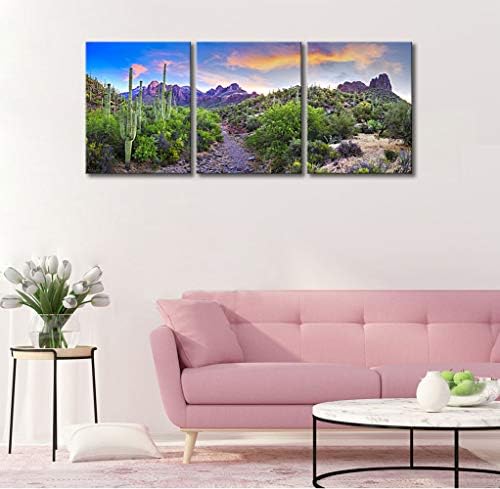 Plantas tropicais de 3 peças KLVOS Arte de parede de parede Saguaros no deserto de Sonoran Arizona Impressão de imagem