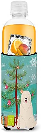 Tesouros de Caroline BB4149MUK Feliz Natal Árvore do sul russo Sheepdog Ultra Hugger para latas finas, lata de manga mais refrigerada Machine lavável Lavagem de manga de manga