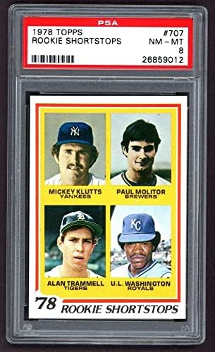 1978 TOPPS 707 SHETSTOPS ROOKIE PAUL Molitor/Alan Trammell/Mickey Klutts/U.L. Washington Kansas City Yankees/Brewers/Tigers/Royals