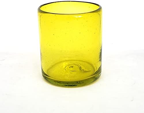Mexhandcraft amarelo sólido 9 onças de copos curtos, vidro reciclado, chumbo e toxina livre
