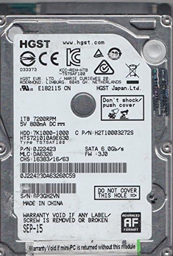 HTS721010A9E630, PN 0J22423, MLC DA6326, HITACHI 1TB SATA 2.5 DUSTO DIFÍCIL