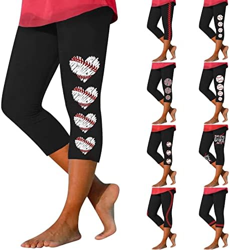 Leggings de Capri para mulheres de alta cintura beisebol leggings para mulheres meios atléticos de ioga calças cortadas