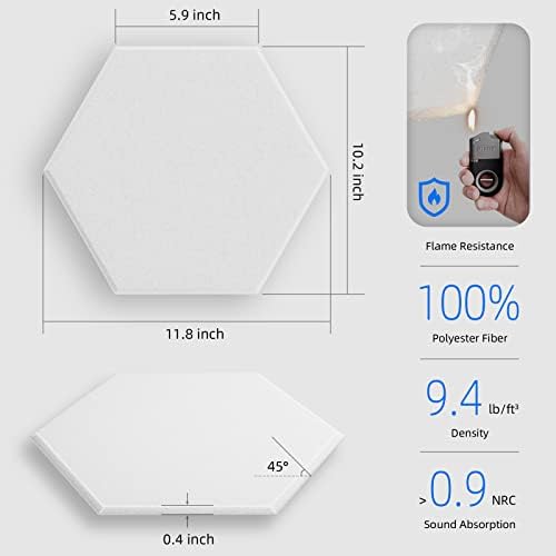 Painéis de espuma à prova de som de 12 pacote 12 x 10 x 0,4 - painéis acústicos com auto -adesivo, retardador de chamas, design hexagonal