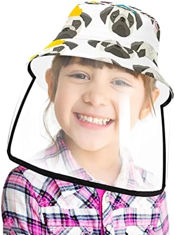 Chapéu de proteção para adultos com escudo facial, chapéu de pescador anti -sol, desenho animado pug adorável animal