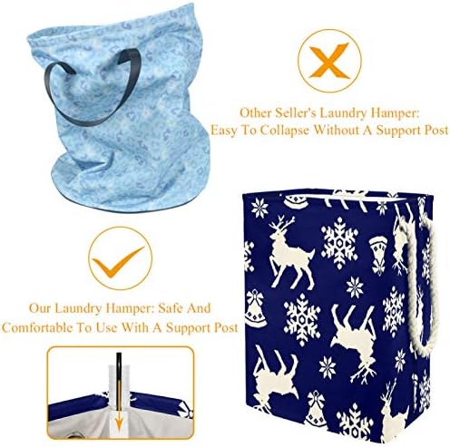 Indicultura de lavanderia cesto de natal veado sinos de flocos de neve no azul colapsível cestas de lavanderia