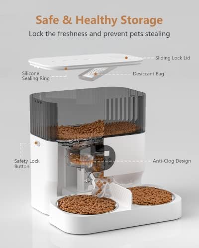 Espelhho elevado alimentadores automáticos de gatos para 2 gatos, dispensador de alimentos de gato de 5l com divisor de 2 vias