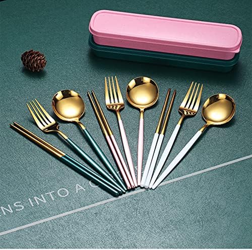 Conjunto de talheres de várias cores, talheres de aço inoxidável de qualidade alimentar para restaurante em casa, conjunto de utensílios de mesa incluem pauzinhos de garfo, ouro rosa, 2 peças