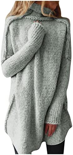 Suéter de pescoço de capota feminino solto de manga comprida colorida colorida pescoço de malha quente blusas de malha
