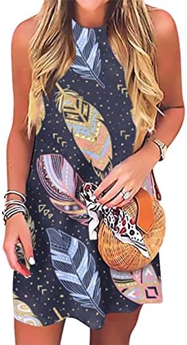 Vestidos de tanque de verão para mulheres Halter Halter pescoço floral praia mini camiseta de verão casual boho vestido