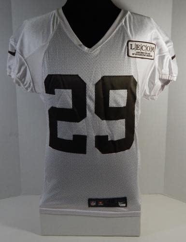 2018 Cleveland Browns Sheldrick Redwine 29 Game usou White Practice Jersey 46 3 - Jerseys de Jerseys usados ​​na NFL não