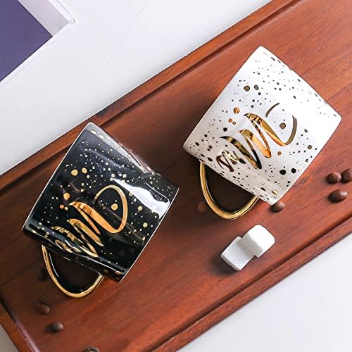 Presentes de Natal da caneca do Sr. Coffee para o marido, Chique Dolden Dots Ceramic Coffee Cup, 12 oz, preto