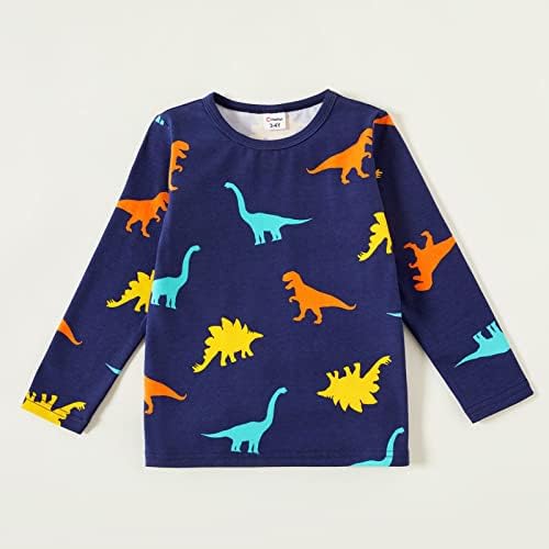 Patpat Toddlers Boys Manga longa T-shirts Dinosaur Excavator Tees de algodão Crewneck Top Tee para meninos 3 pacotes 2-6 anos