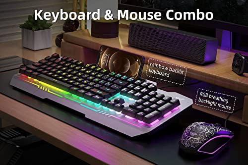 Teclado de jogos com fio AULA e combinação de mouse, teclado de retroilumação de arco -íris RGB com painel de metal, teclado