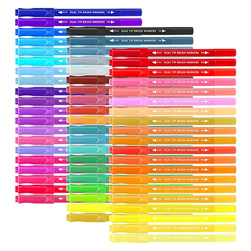 Basics Dual Tip Art Marker, Brush Dip e Felt Dip Color Pen, 60 cores