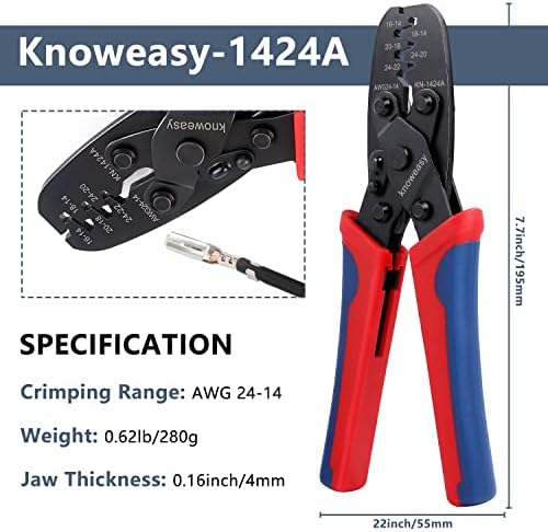 Knoweasy 1424a Weatherpack Crimper - Trabalha para Molex, Delphi, AMP, Tyco, Harley, PC, Automotive - AWG 24-14 Ferramenta de Crimping de Wire