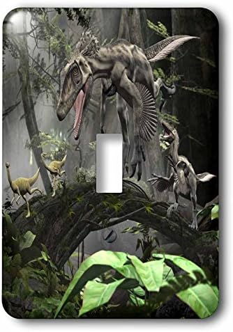 3drose lsp_268042_1 Deinonychus perseguindo dinossauros menores no interruptor da floresta, misturado