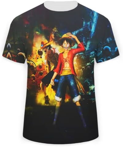 XJBZTY One Piece Luffy Manga curta Graphic 3D Print T-shirt Crewneck Casual camisetas para homens meninos meninos meninas