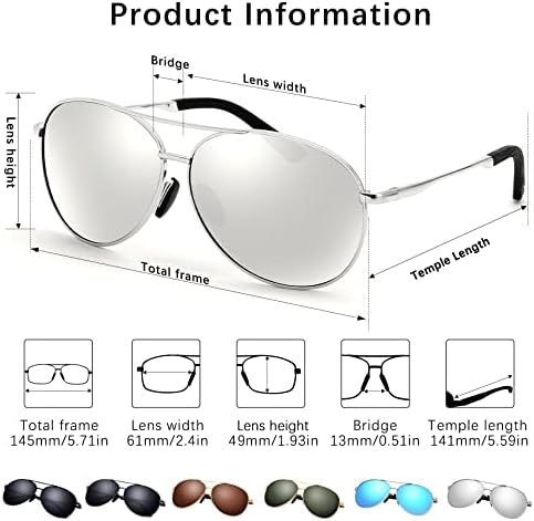 Óculos de sol Viysioo Aviator para homens, óculos de sol polarizados clássicos homens do estilo retro da mulher,