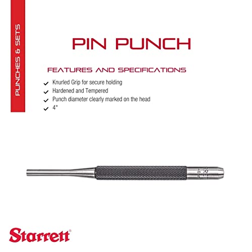 Starrett Drive Pin Punch com garra serrilhada para dirigir pinos para dentro ou para fora de uma peça de trabalho - aço endurecido