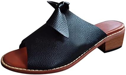 Sandálias de salto para mulheres Faux Leather Knot Slepper Slides de escritório Sapato de verão Summer Casual Slippers