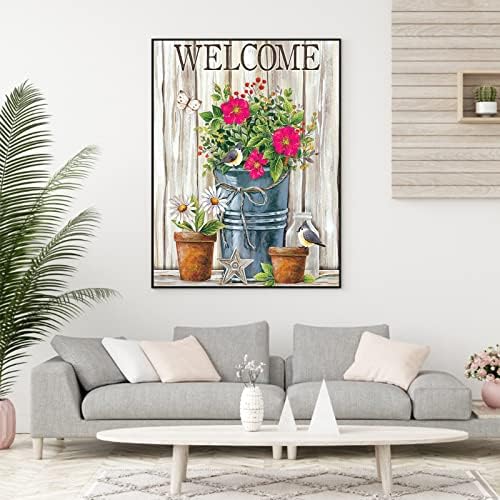 Offito Paint by Number for Adults Flowers bem -vindo tinta por números para adultos iniciantes - tinta adulta DIY por kits numéricos em tela - pintura a óleo de acrílico por números para decoração de parede em casa 16x20 polegadas