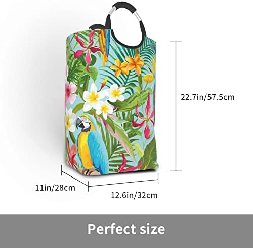 Plantas e papagaios tropicais pacote de roupas sujas, dobrável, com alça, adequado para armazenamento de casa de armário de banheiro