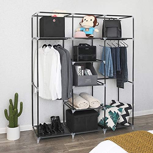 Boylymia 69 Closet portáteis Armário não tecido de guarda-roupa Double Rod Organizador de armazenamento preto