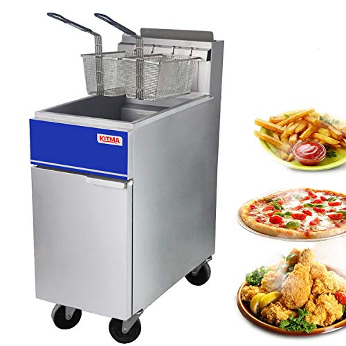 Fryer de Deep Commercial Premium - Kitma 40 lb. Frita de piso de propano líquido 3 com 2 fritas - Equipamento de cozinha