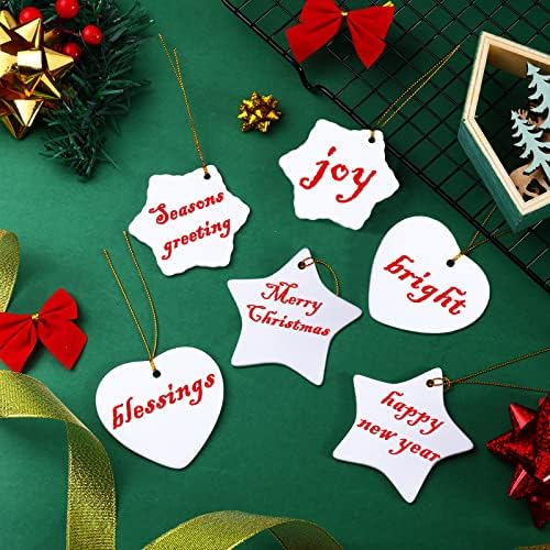 6 peças sublimação ornamento de cerâmica Árvore de Natal Pingente de sublimação personalizada Cerâmica de floco de neve em branco