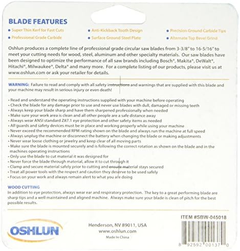 Oshlun SBW-045018 4-1/2 polegadas 18 dente ATB Corte rápido e aparar lâmina com arbor de 3/8 de polegada