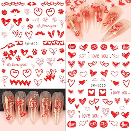 Valentine's Heart 5d unhas adesivos de coração decalques cardíaco realista Love unhas Arte