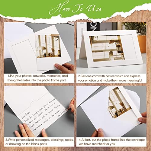 100 Definir cartões de nota de foto da janela com envelopes Saudações de papel Picture Photo Inserções de fotos