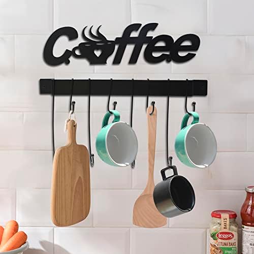 Organizador de mesa de couro dobrável + suporte de parede do suporte de caneca de café com 8 ganchos