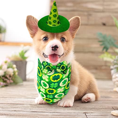 3 PCs St. Patrick's Dog Costume Coloque de pet -chapéu e lenço de babadores de triangular de trock ajustável para gatos de cachorros