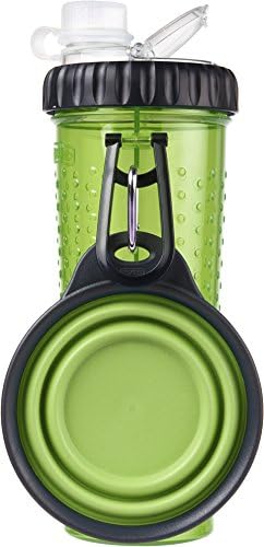 Dexas Popware para animais de estimação Duo dupla garrafa de hidratação com câmara dupla e recipiente de lanche com copo de estimação dobrável, verde
